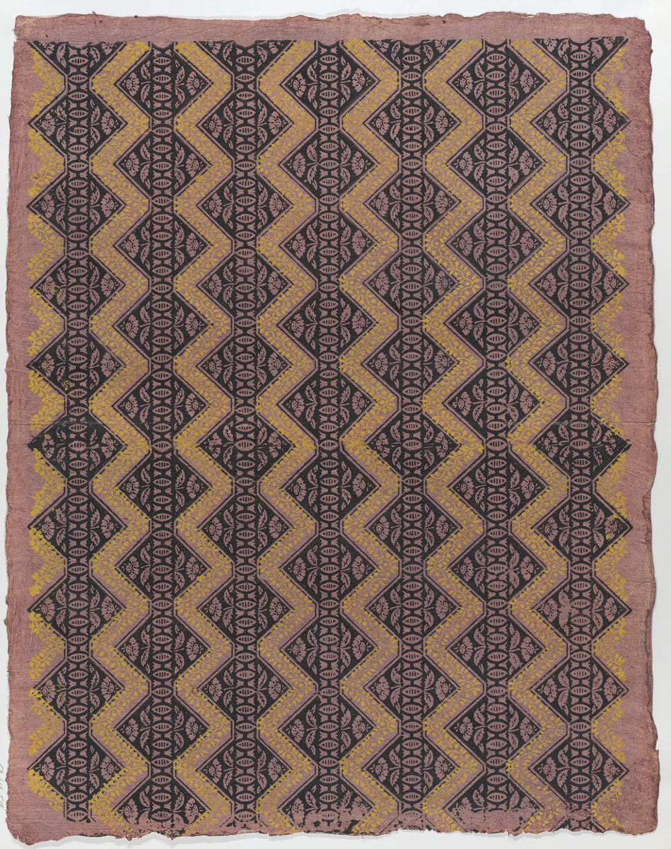Sheet with overall floral zig zagging pattern by anonymous, print, 1775-1875