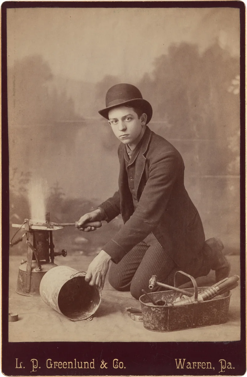 Portrait of a Tinsmith by L. P. Greenlund & Co., photograph, 1880-1889