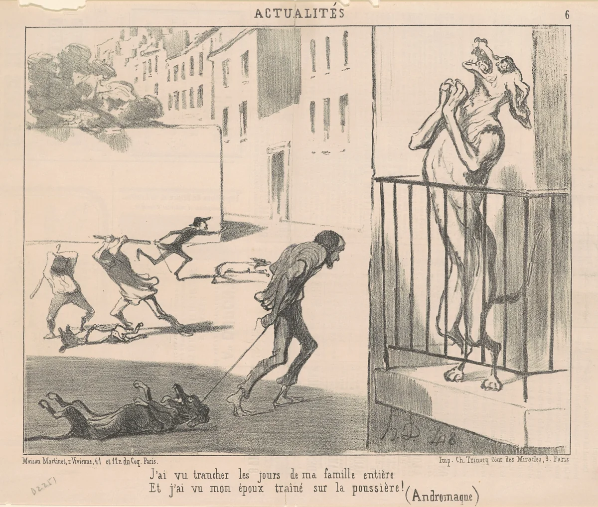 J'ai vu trancher les jours de ma famille ... by Honoré Daumier, print, 1852