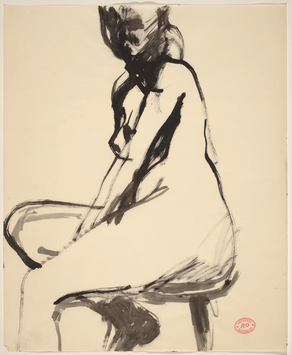 Untitled [side view of a seated female nude] by Richard Diebenkorn, drawing, 1955-1967