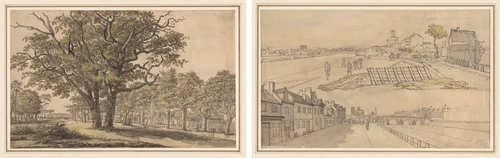 Landscape (recto) Two Views of Paris (verso) by Georges Michel, drawing, 1763-1843