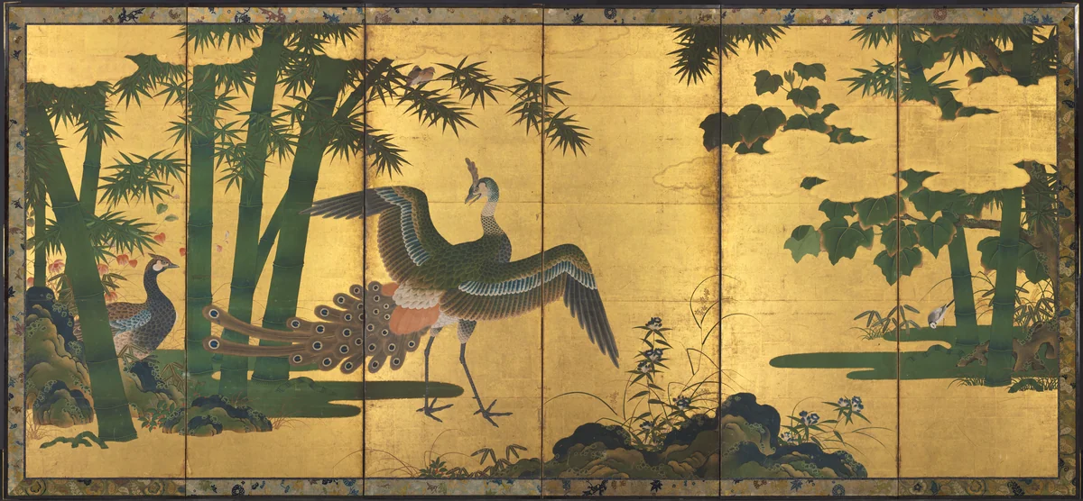 Peacocks and Bamboo by Tosa Mitsuyoshi (土佐光吉), painting, 1580-1599