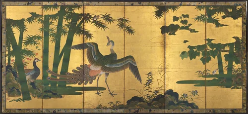Peacocks and Bamboo by Tosa Mitsuyoshi (土佐光吉), painting, 1580-1599
