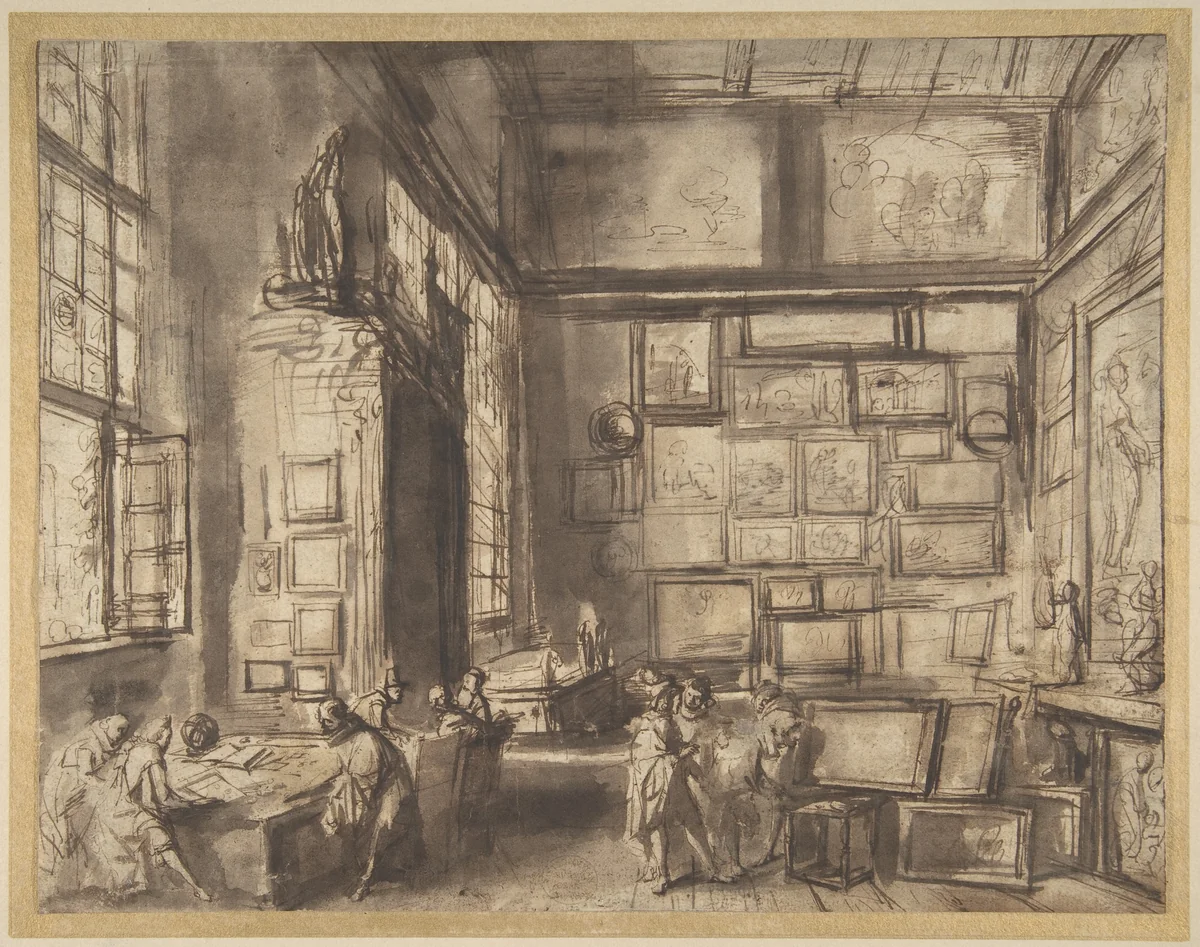 Interior of a Picture Gallery by Hans Jordaens III, drawing, 1615-1625