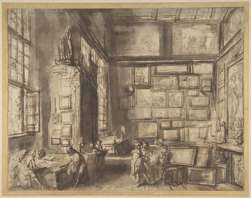 Interior of a Picture Gallery by Hans Jordaens III, drawing, 1615-1625