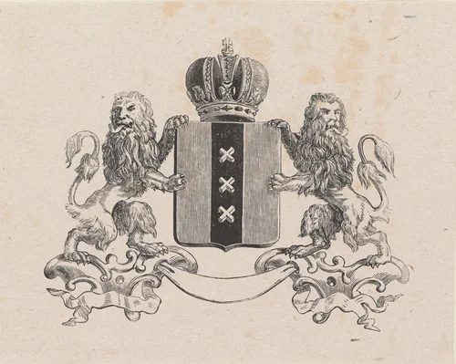 Vignet met het wapen van de stad Amsterdam by Isaac Weissenbruch, print, 1836-1912