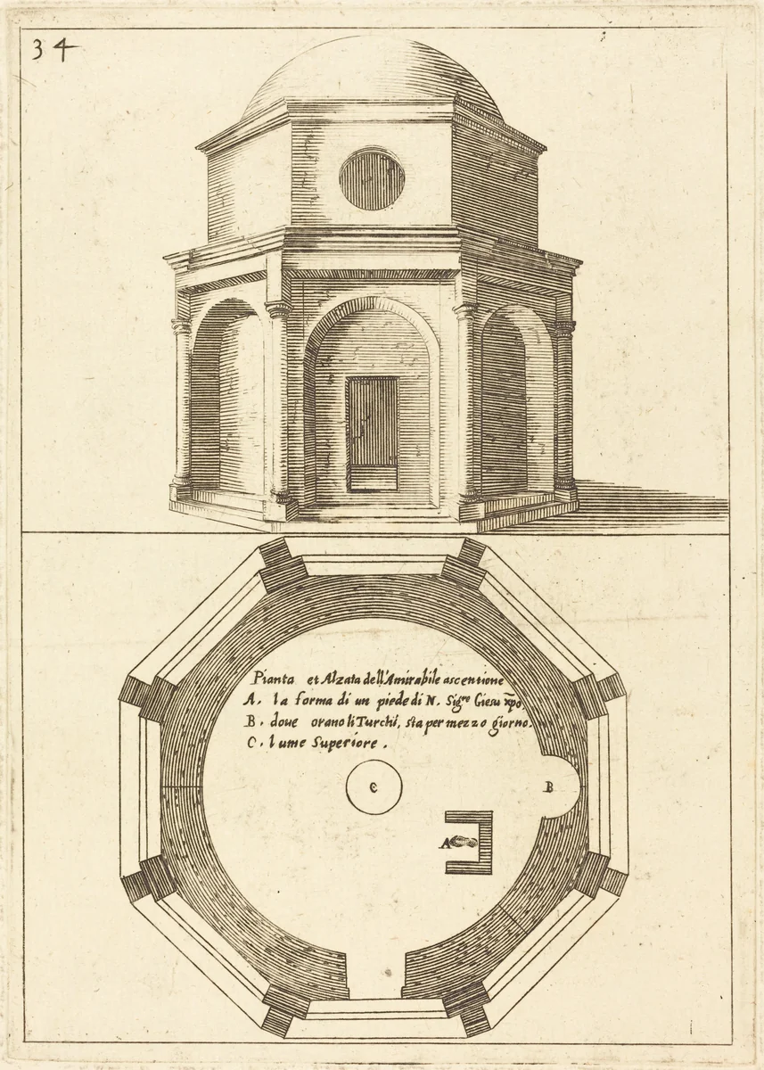 Plan and Elevation of the Church of the Ascension by Jacques Callot, print, 1619