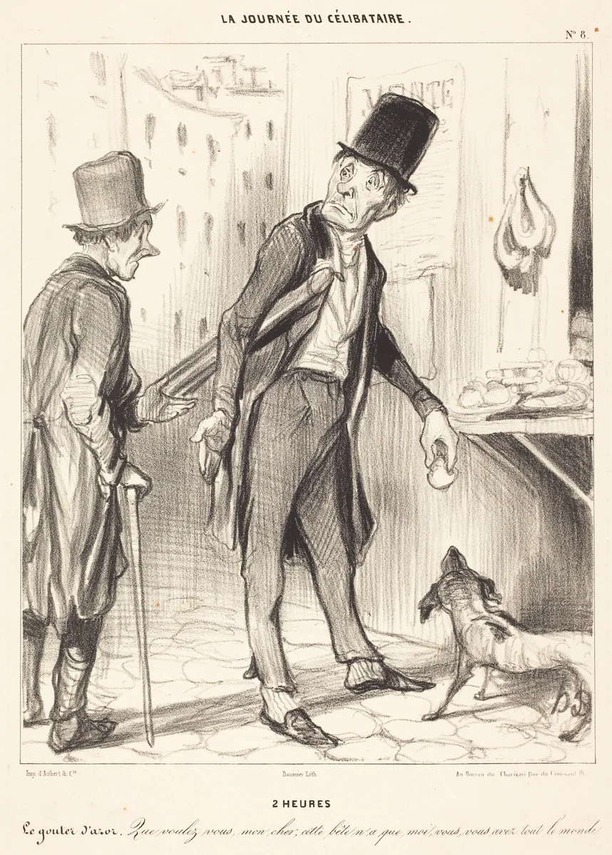 2 heures by Honoré Daumier, print, 1839