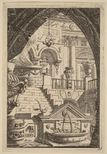 Fantasy of an Antique Temple by Carl Schütz, print, 1770-1780