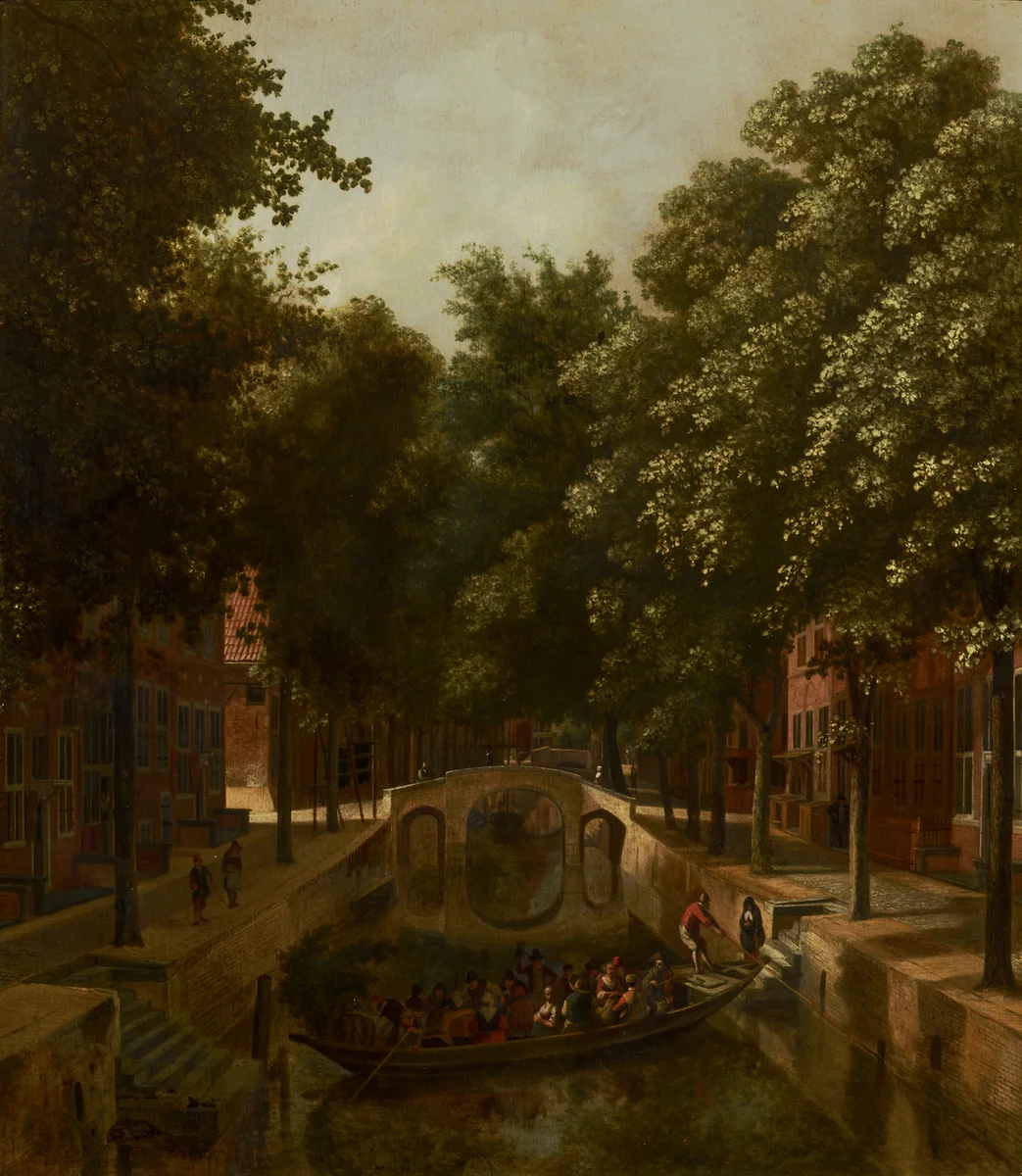 View of a Dutch Canal, possibly the Oude Gracht in Haarlem by Job Adriaensz Berckheyde, painting, 1666