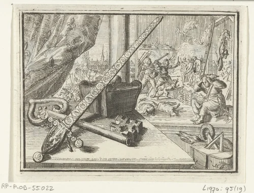 Titelblad voor het pamflet: De Fransche Degen, de Sleutel, en het Bonnet tot Luyk, 1701 by Romeyn de Hooghe, print, 1701