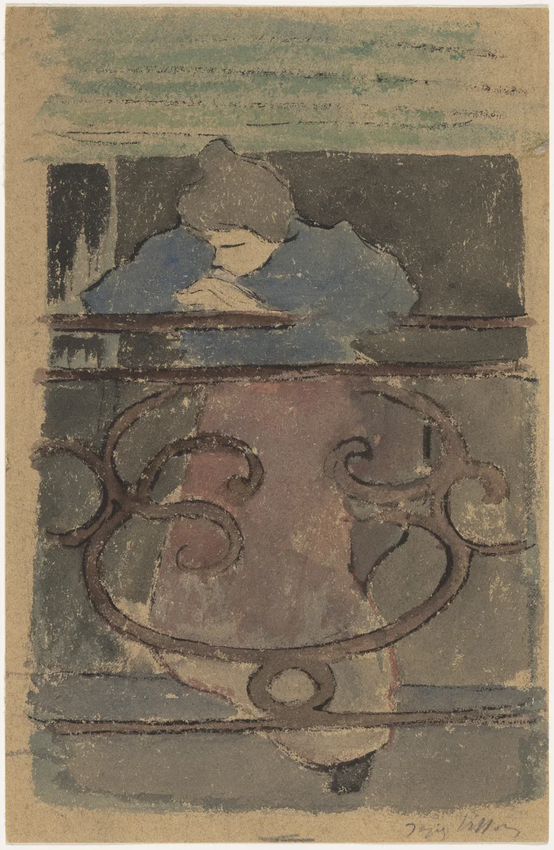 Girl on Balcony by Jacques Villon, drawing, 1900