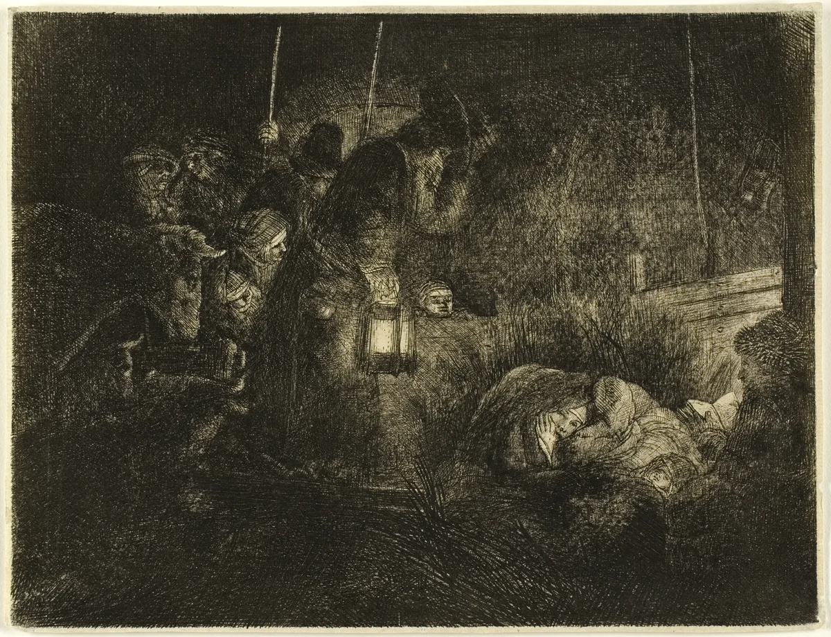 The Adoration of the Shepherds: A Night Piece by Rembrandt van Rijn, print, 1652-1662