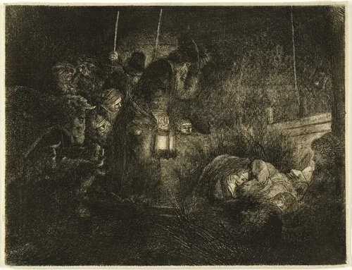 The Adoration of the Shepherds: A Night Piece by Rembrandt van Rijn, print, 1652-1662