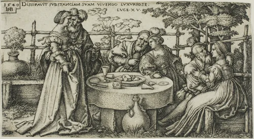 The Prodigal Son Wasting his Fortune, plate two from The History of the Prodigal Son by Sebald Beham, print, 1540