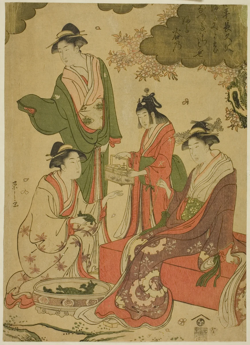 Women Viewing Cherry Blossoms by Chobunsai Eishi, print, 1788-1798