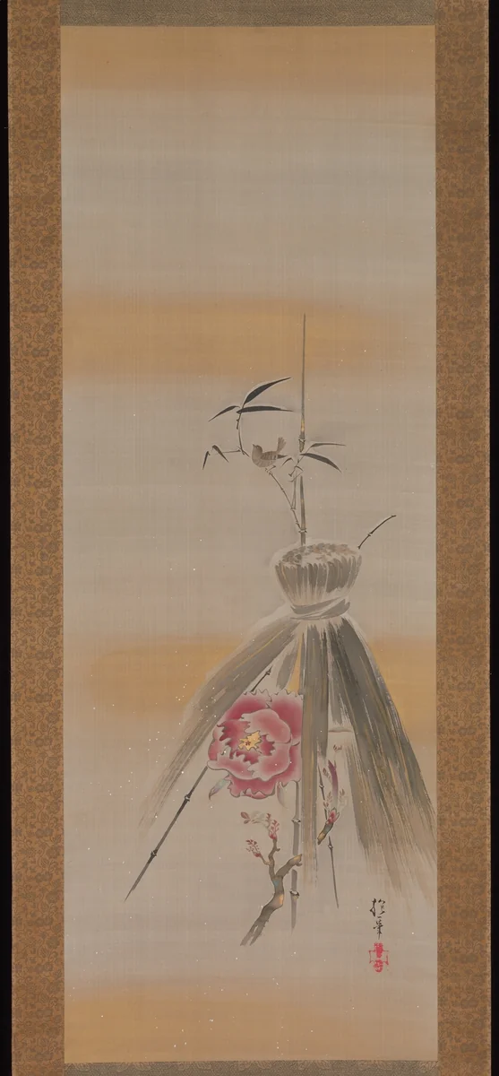 Peony Sheltered by Rice Straw by Sakai Hōitsu (酒井抱一), painting, 1761-1828