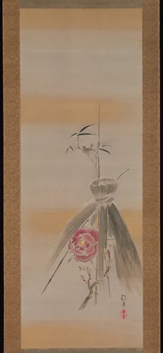Peony Sheltered by Rice Straw by Sakai Hōitsu (酒井抱一), painting, 1761-1828