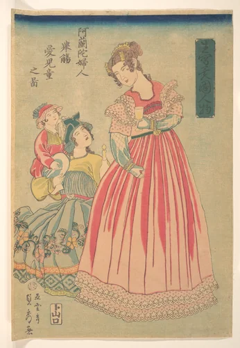 Dutch Woman and Child (Seisha ikoku jinbutsu Oranda fujin aijidō no zu) by Utagawa Sadahide, print, 1860