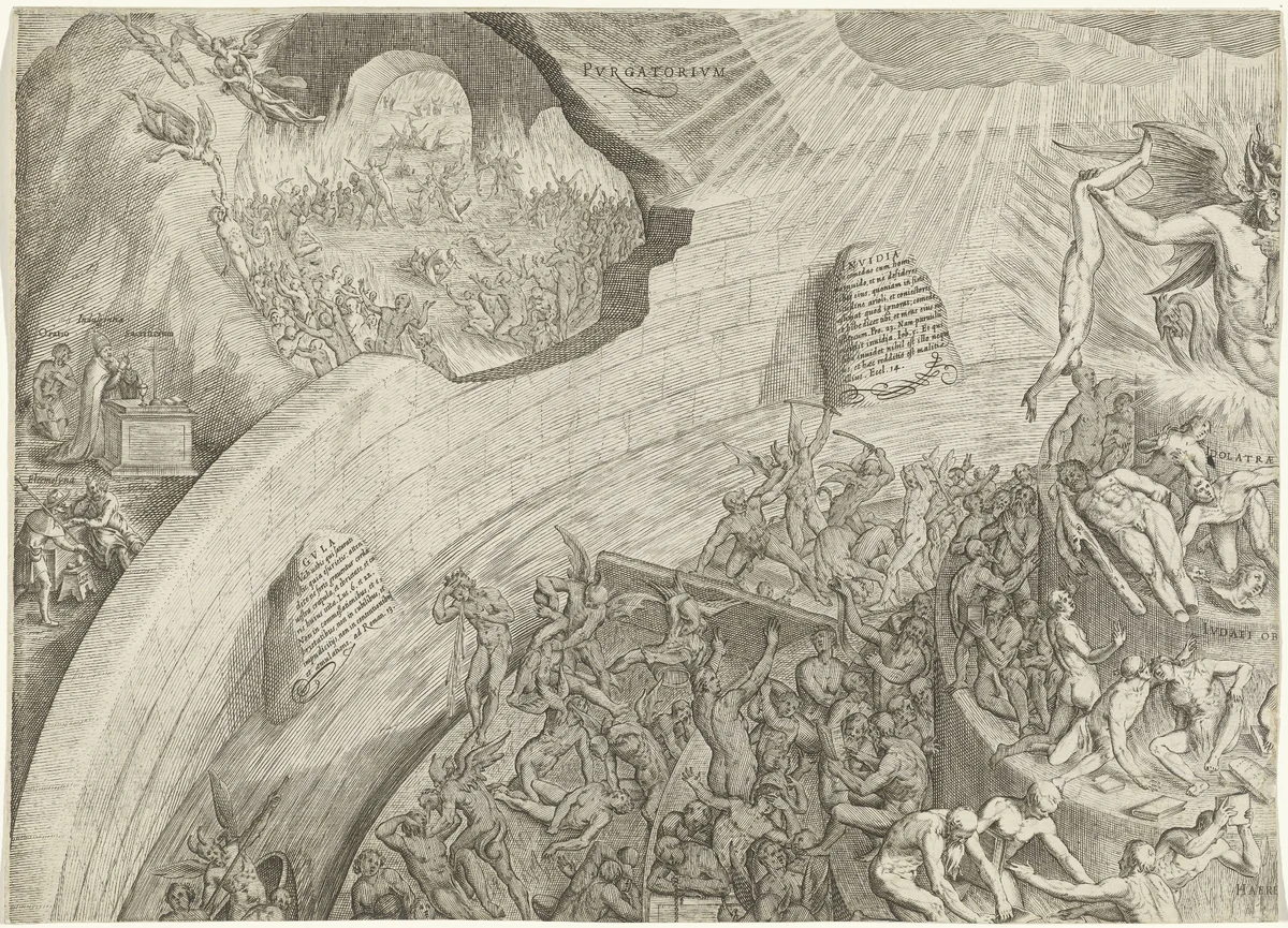 Hel en vagevuur (deel linksboven) by Jacques Callot, print, 1612