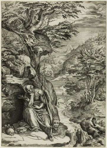 Saint Jerome in the Desert by Cherubino Alberti, print, 1570-1580