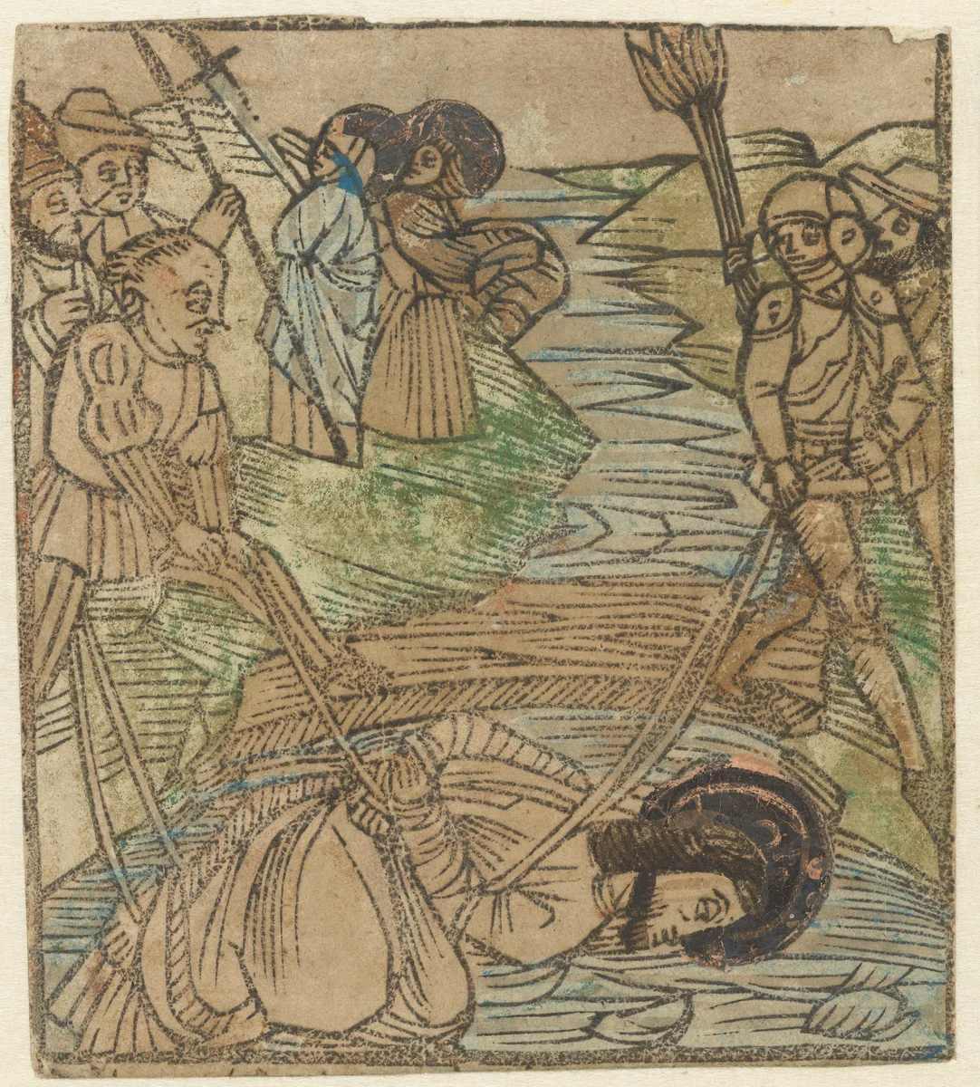 Val van Christus in de beek van Cebron by anonymous, print, 1480-1500