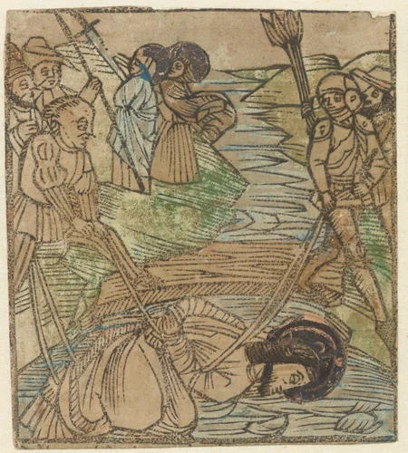 Val van Christus in de beek van Cebron by anonymous, print, 1480-1500