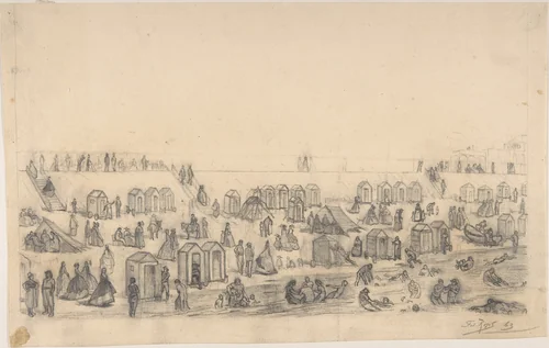 The Beach at Blankenberghe by Félicien Rops, drawing, 1863