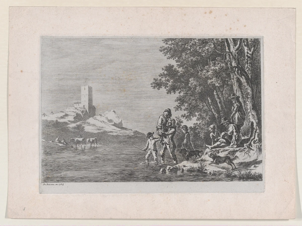 Figures Crossing a River by Johann Georg Primavesi, print, 1807
