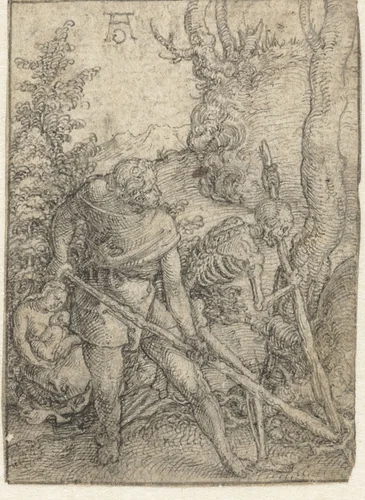 Adam en de Dood beploegen de aarde by Heinrich Aldegrever, drawing, 1540-1541
