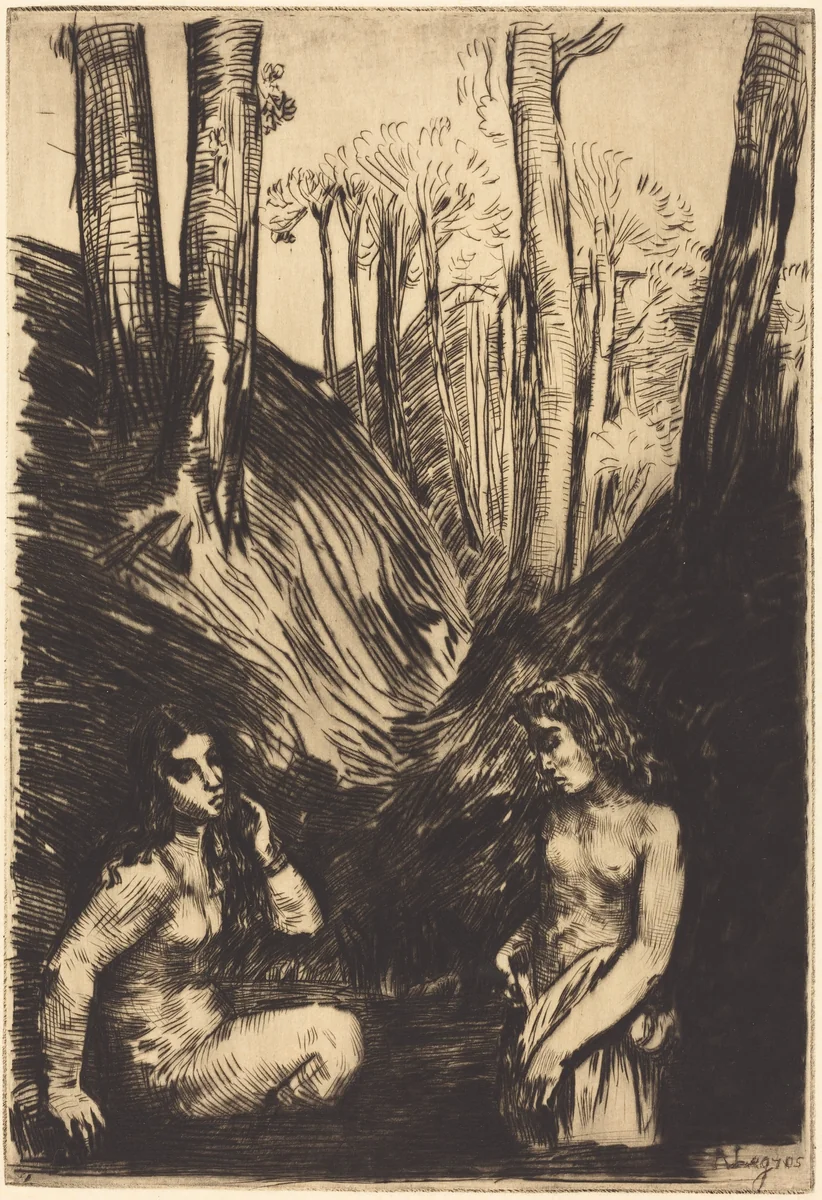 Bathers (Les baigneuses) by Alphonse Legros, print, 1837-1911