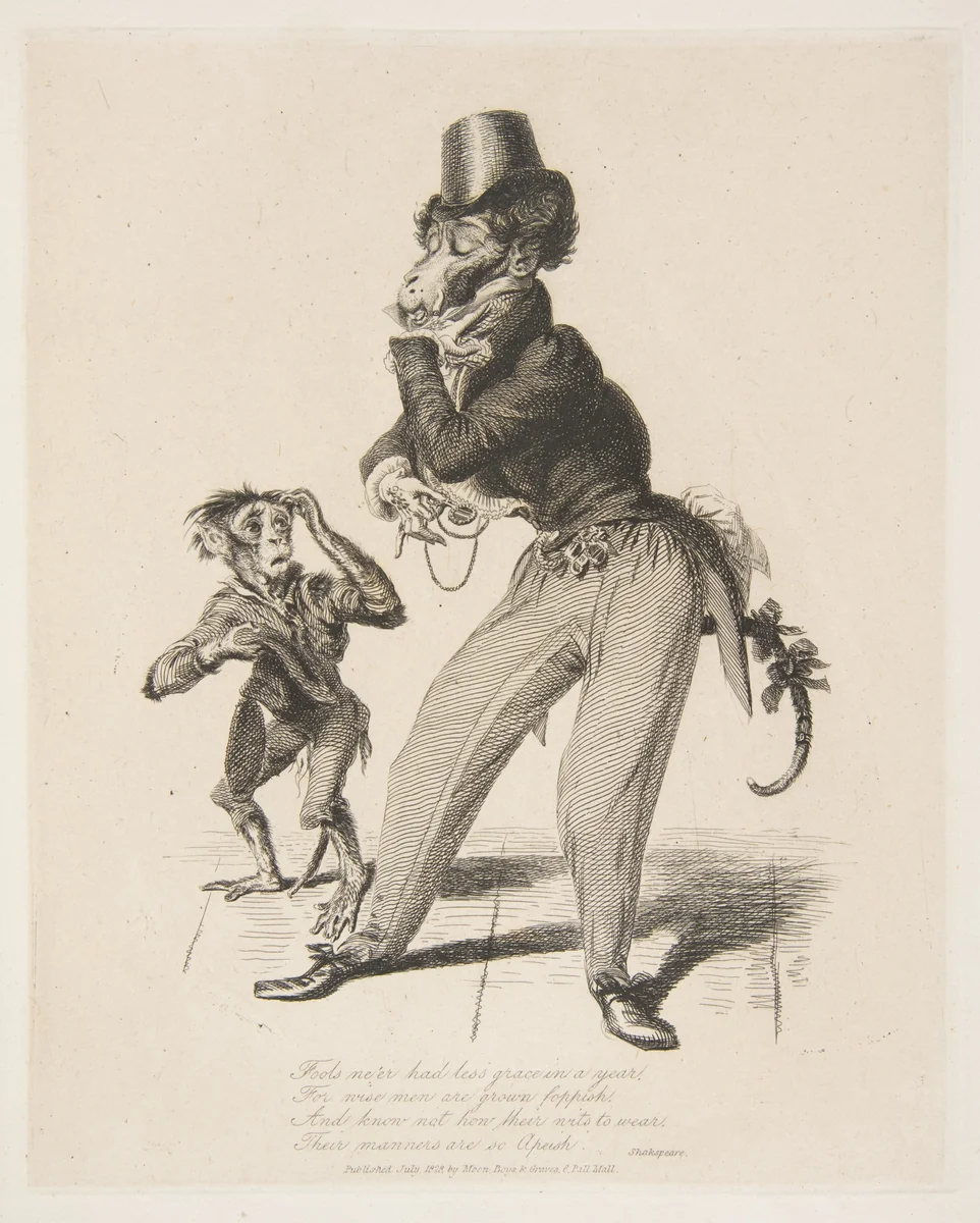 Monkey Dandy, from Monkey-ana, or Men in Miniature by Thomas Landseer, print, 1828