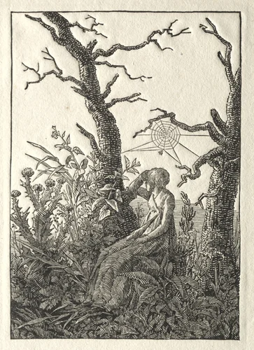 The Woman with the Spider Web between Bare Trees by Caspar David Friedrich, print, 1803