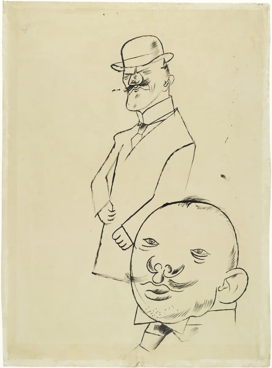 Dispute by Moonlight (Disput bei Mondschein) (recto); Two Men (verso) by George Grosz, drawing, 1920