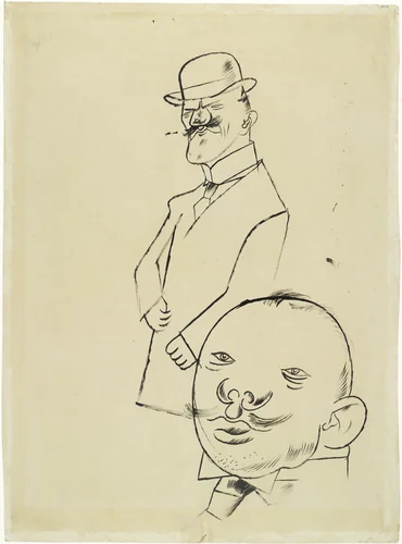 Dispute by Moonlight (Disput bei Mondschein) (recto); Two Men (verso) by George Grosz, drawing, 1920