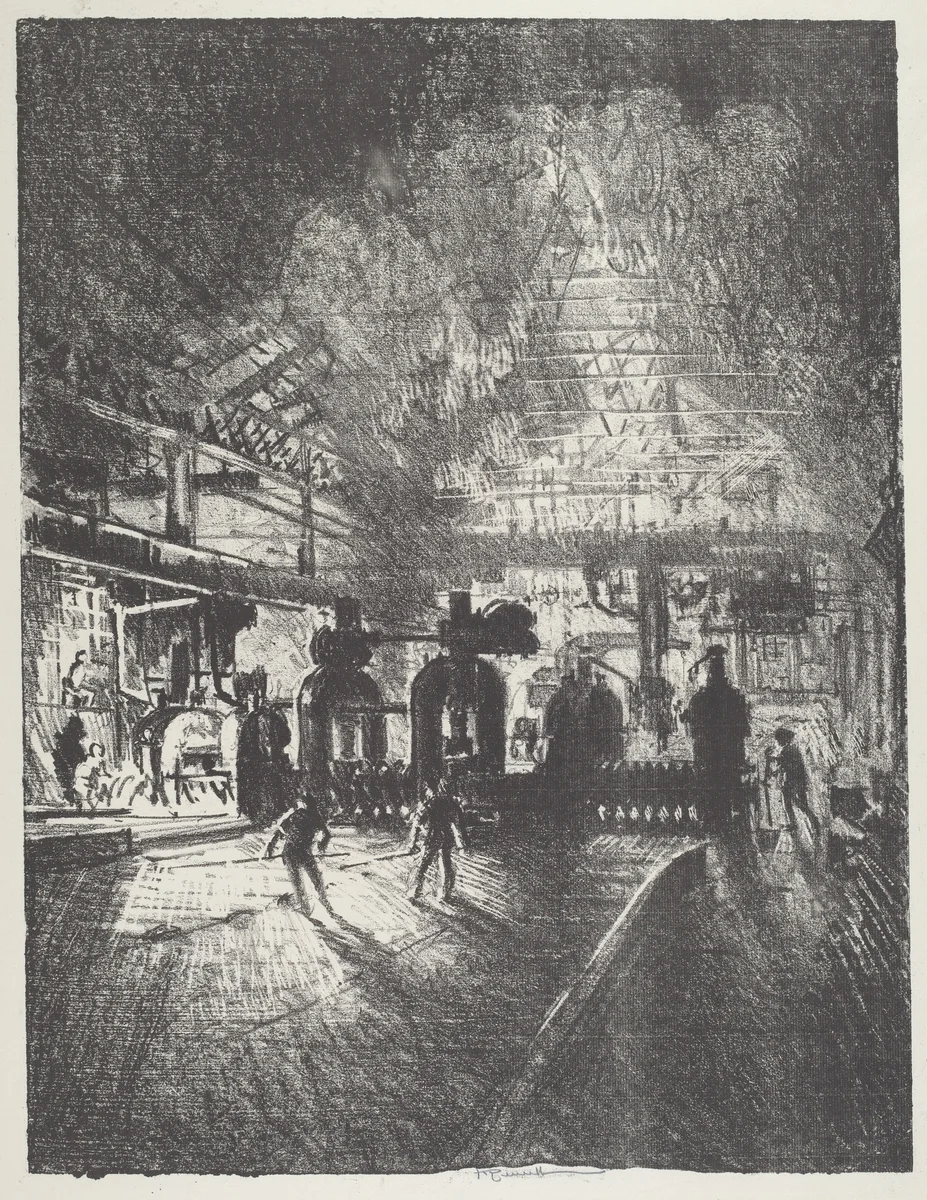 In the Jaws of Death, Rolling Bars for Shells by Joseph Pennell, print, 1916
