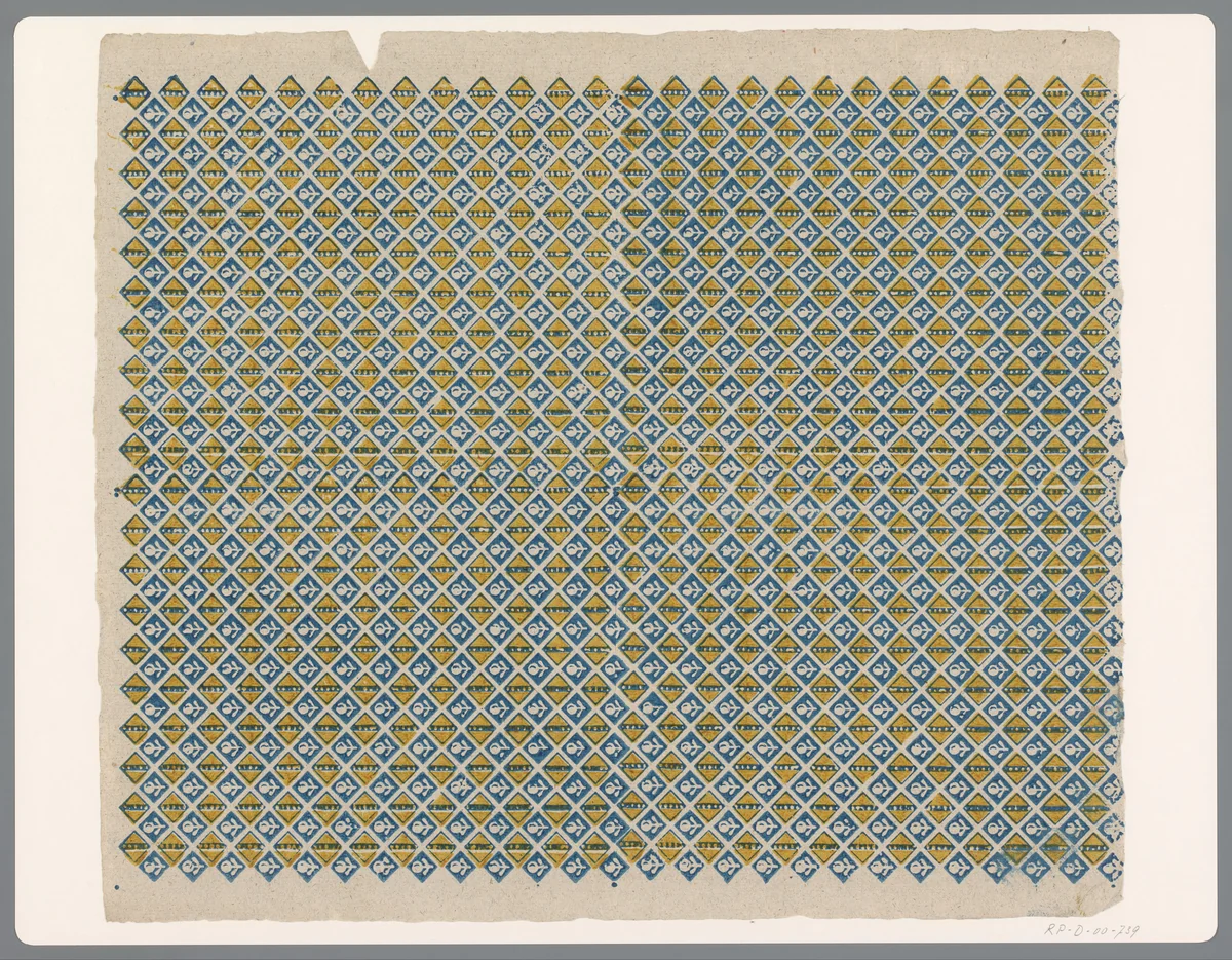 Blad met ruitenpatroon met bloem als veldvulling by anonymous, print, 1750-1900