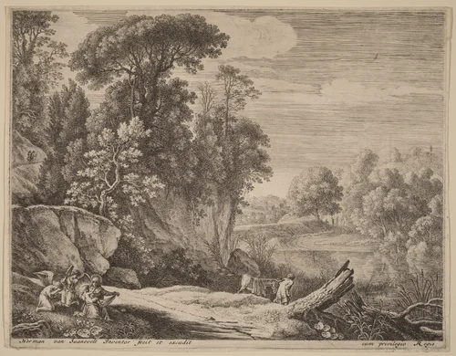 The Donkey Led to the River by Herman van Swanevelt, print, 1600-1655