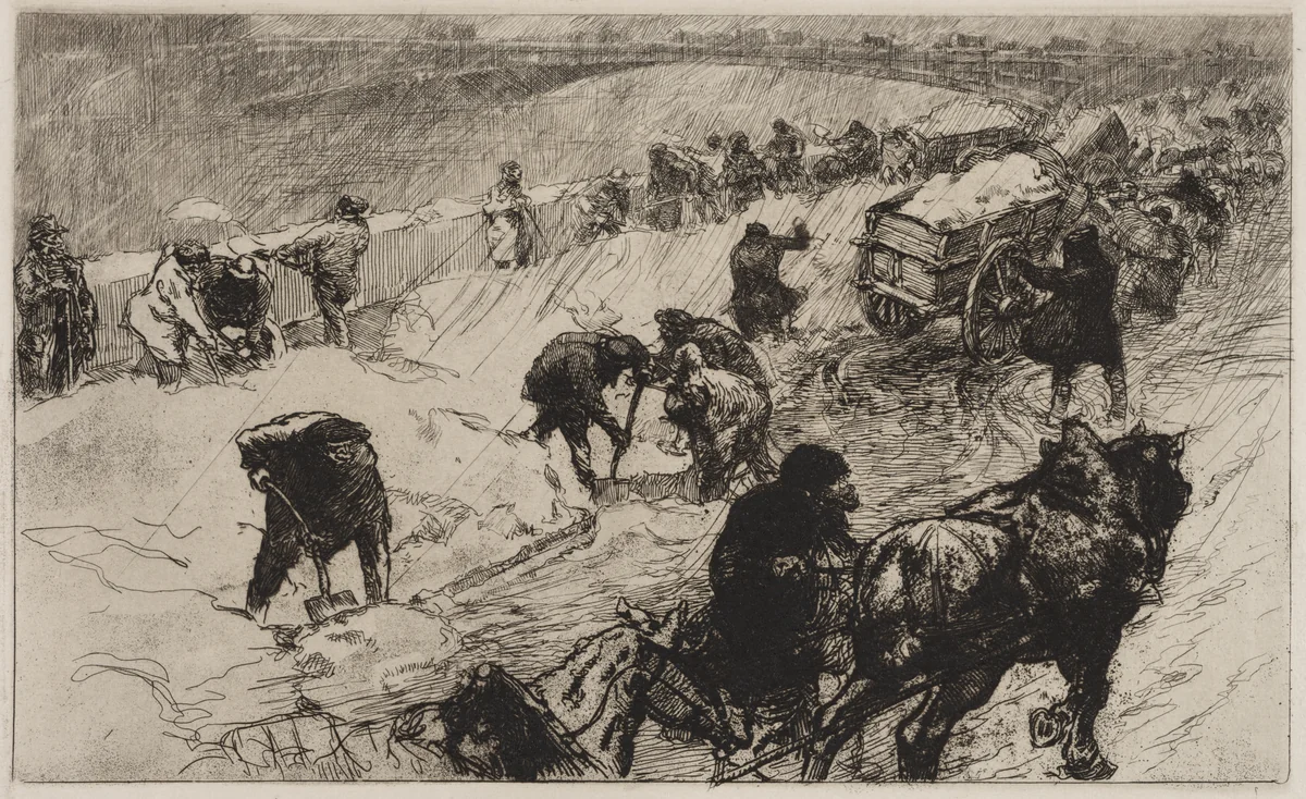 Snowball Fight: Quai aux Fleurs by Auguste Louis Lepère, print, 1890