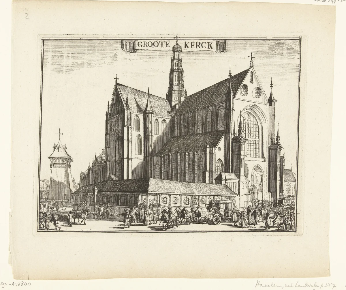 Gezicht op de Grote of Sint-Bavokerk te Haarlem by Romeyn de Hooghe, print, 1688-1689