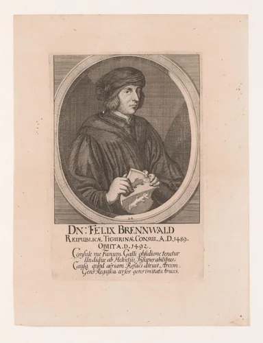 Portret van Felix Brennwald by Johannes Meyer, print, 1665-1712