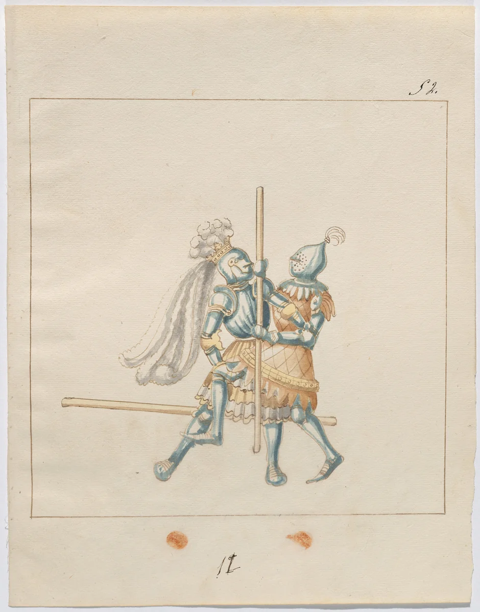 Foot Combat with Poles by German 16th Century, drawing, 1515