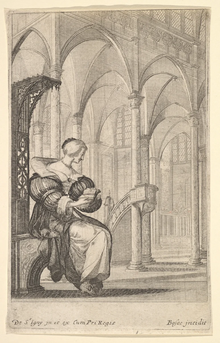 A Seated Lady, from "French Nobility at Church" by Abraham Bosse, print, 1624-1634