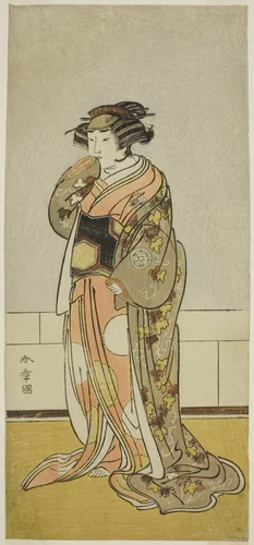 The Actor Yamashita Kinsaku II as Lady Kikusui (Kikusui Gozen) (?) in the Play Kaeribana Eiyu Taiheiki (?), Performed at the Nakamura Theater (?) in the Eleventh Month, 1779 (?) by Katsukawa Shunsho (勝川 春章), print, 1774-1784