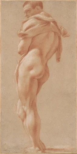 Standing Male Nude Seen from Behind by Pietro Faccini, drawing, 1585-1595