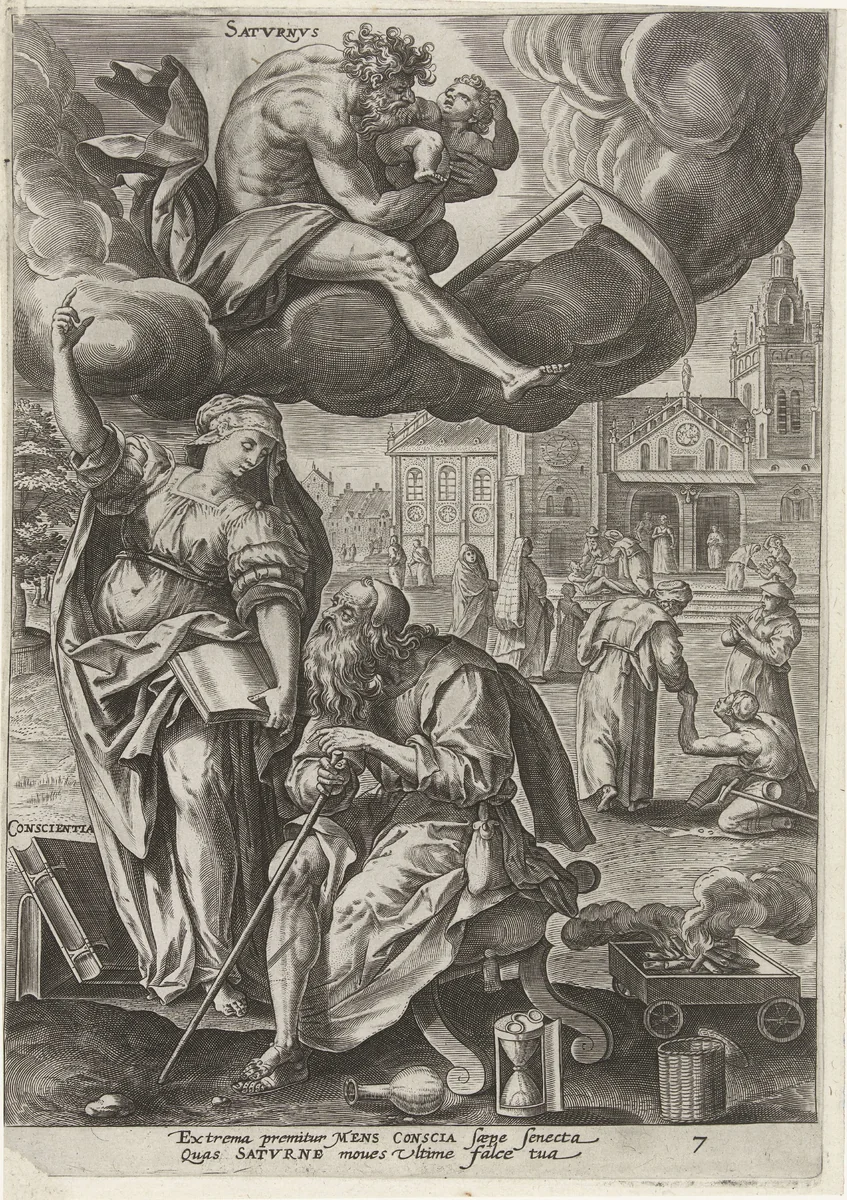 Hoge ouderdom onder invloed van Saturnus by Unknown, print, 1581