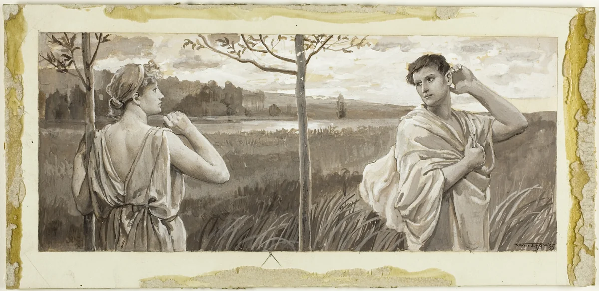 Lycius, Look Back, and Be Some Pity Shown by Will Hicock Low, drawing, 1885