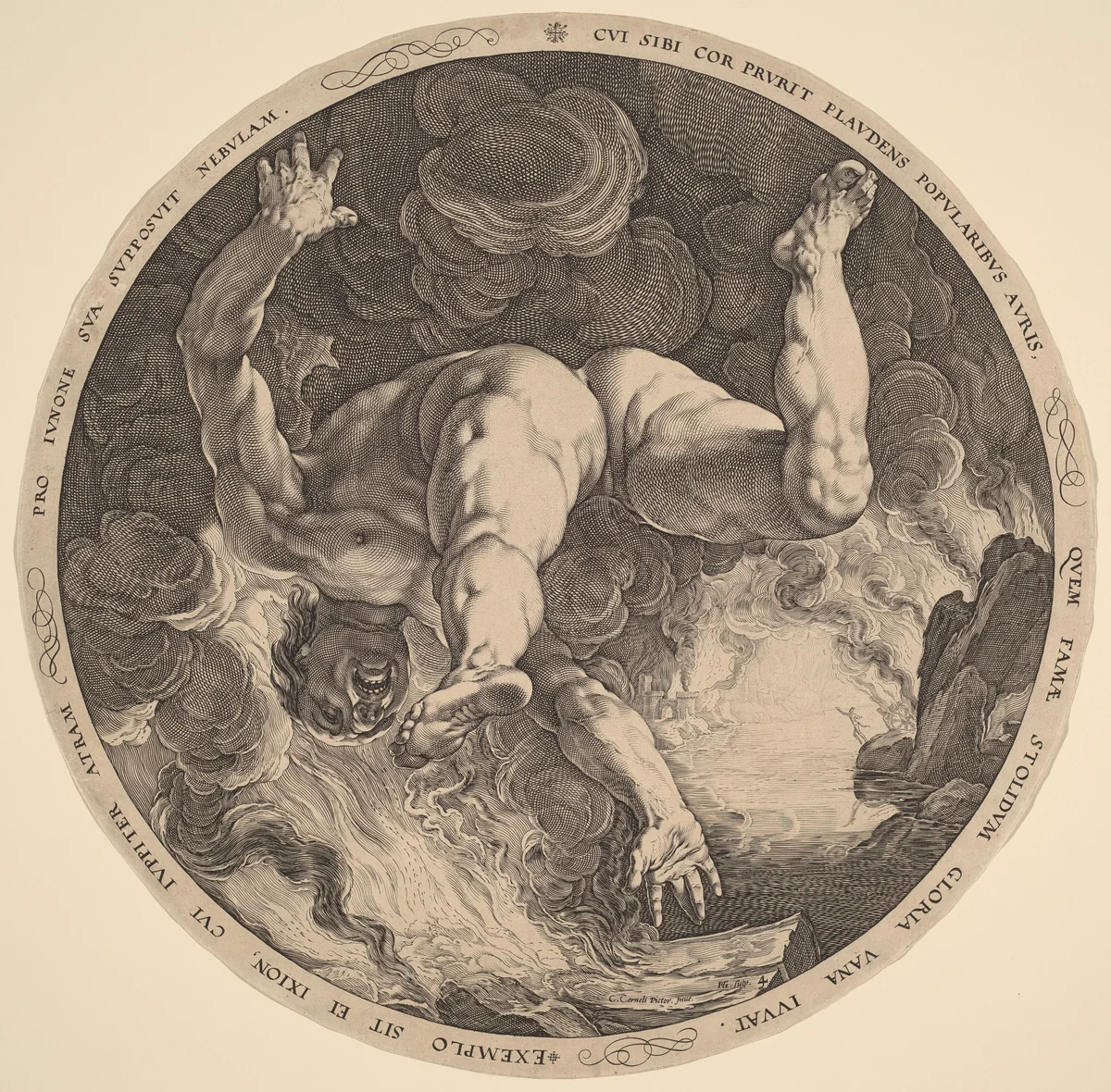Ixion by Hendrick Goltzius; Cornelis Cornelisz van Haarlem, print, 1588