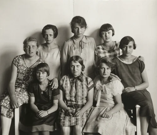 Birthday Party [below, center Sigrid Sander] by August Sander, photograph, 1927