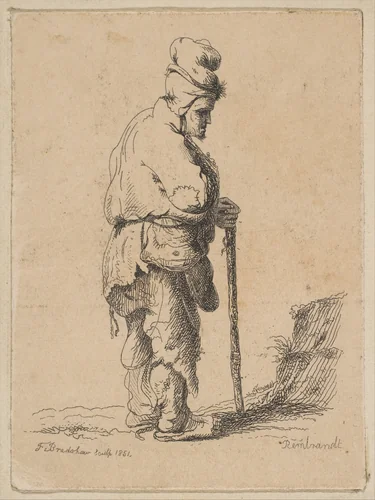 Beggar Leaning on a Stick (reverse copy) by F. Bradshaw, print, 1851